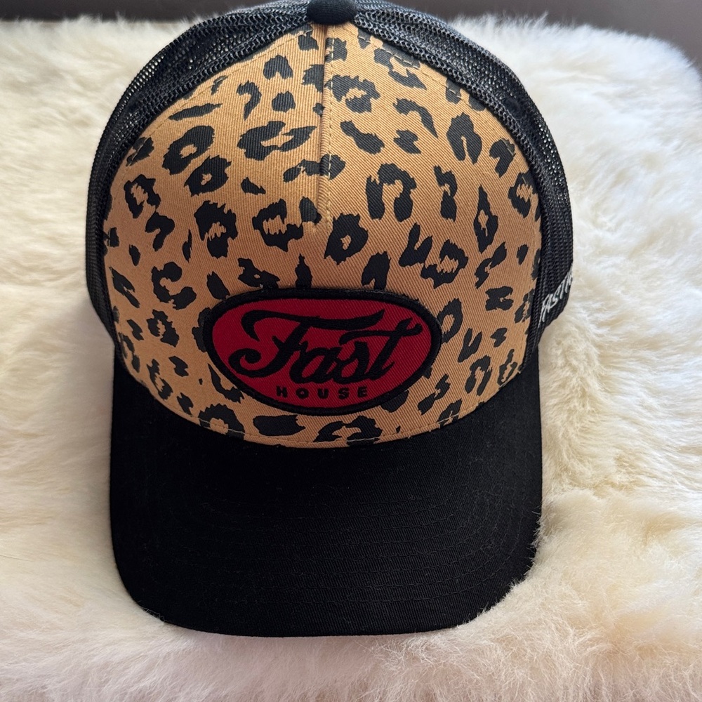 Fasthouse Leopard Print Black hat. Never worn.